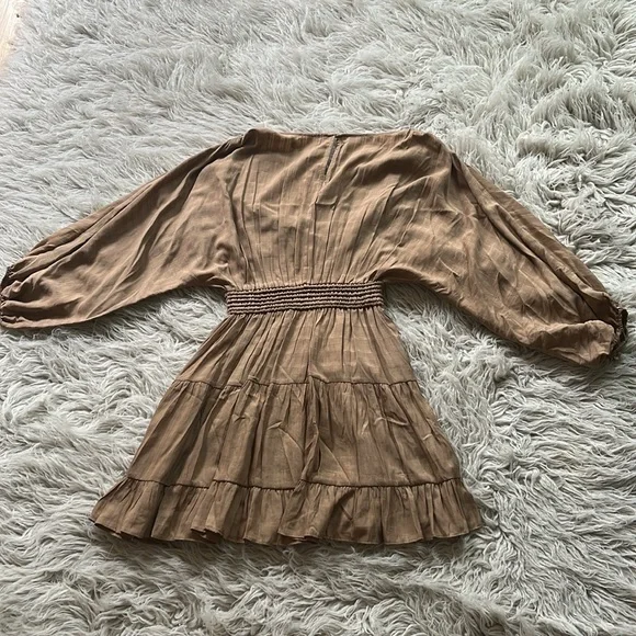 4/$24 NWT Mustard Seed 'Latte' pleated ruched tiered v-neck 3/4 sleeve dress szS - Picture 5 of 11